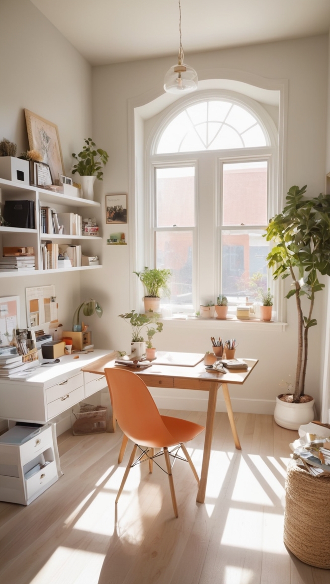 cozy work from home space, comfortable home office, relaxing home workspace, inviting home office, tranquil home work space