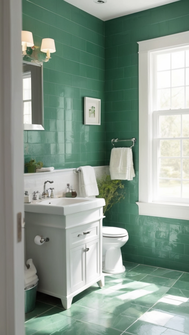 emerald green tiles, green bathroom tiles, emerald green bathroom decor, luxurious green bathroom tiles, high-quality green ceramics