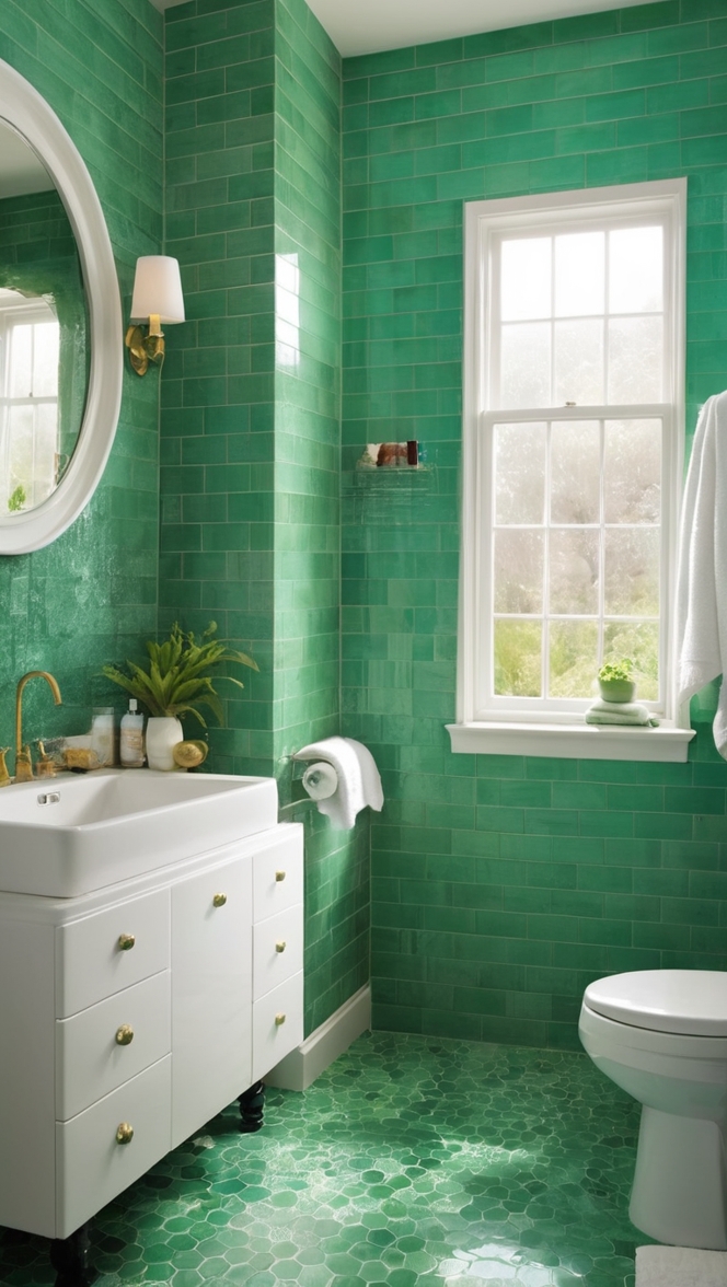 emerald green tiles, green bathroom tiles, emerald green bathroom decor, luxurious green bathroom tiles, high-quality green ceramics