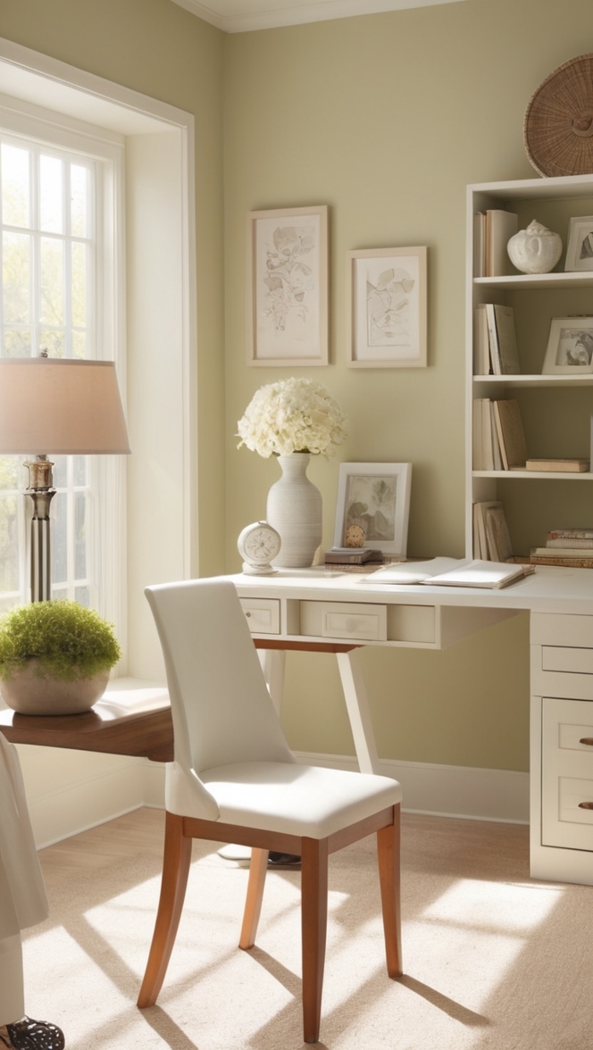 neutral home office decor, home office design ideas, cozy home office setup, modern home office furniture, minimalist office decor