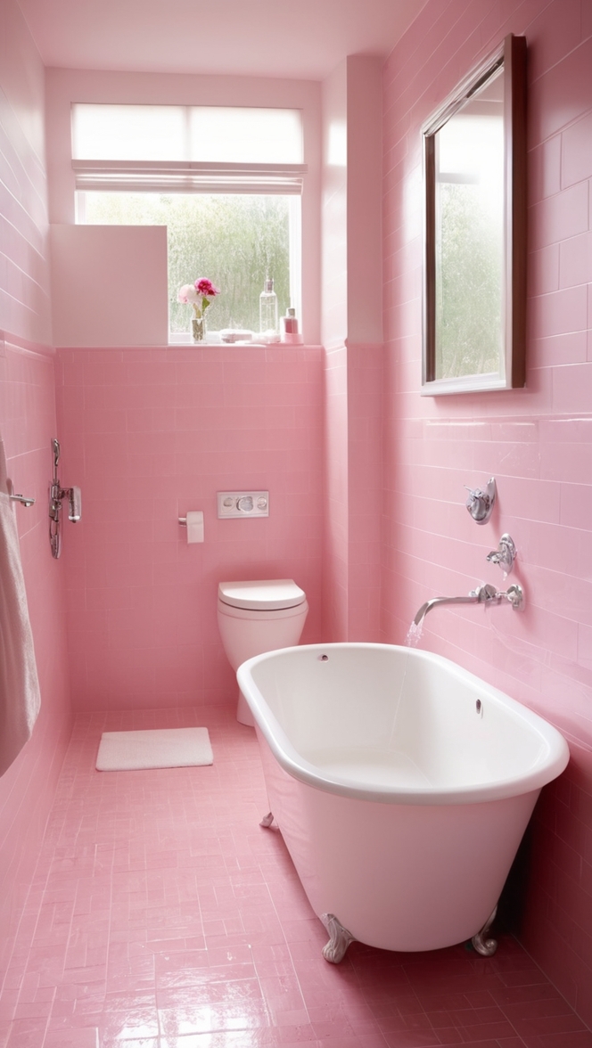 pink bathroom tiles, pink tile flooring, pink bathroom wall tiles, pastel pink tiles, rosy pink tiles