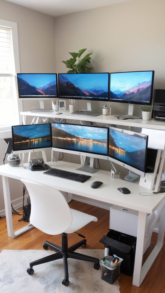 dual monitor stand, gaming desk setup, monitor mount, triple monitor setup, adjustable monitor stand