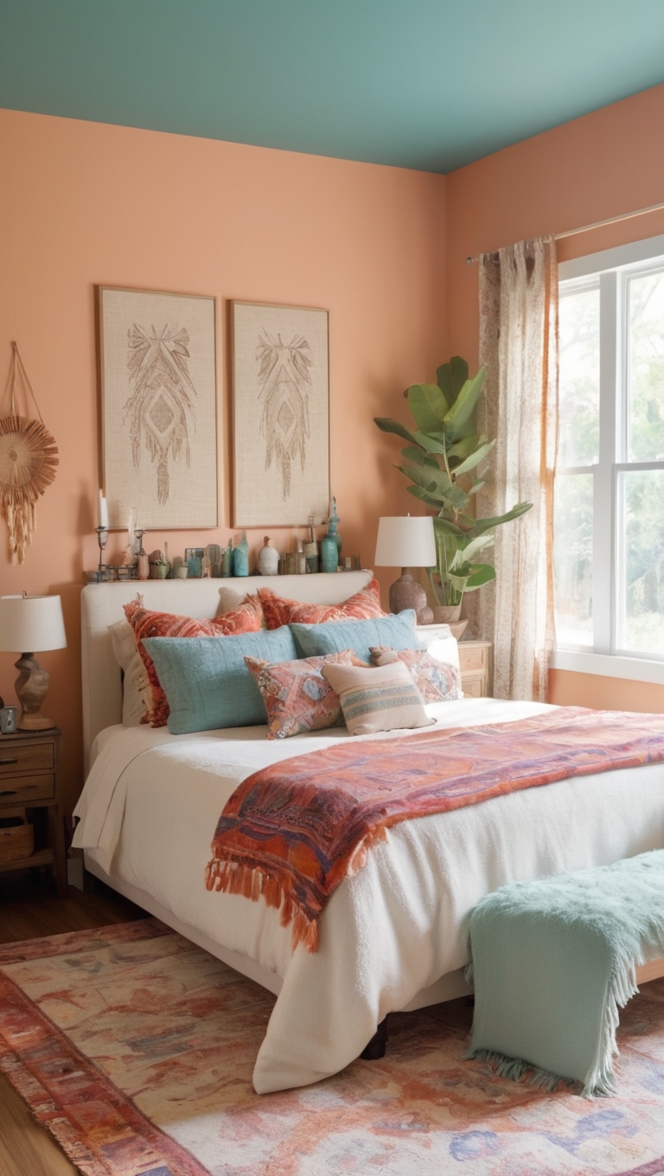 boho bedroom decor, bohemian bedding, boho furniture, chic home decor, modern bohemian design