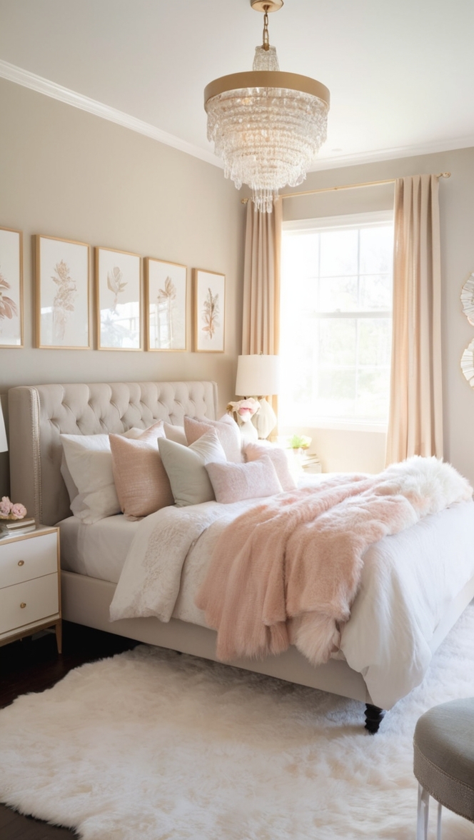 cozy bedroom decor, luxury bedroom ideas, elegant bedroom design, stylish bedroom furniture, glamorous bedroom makeover