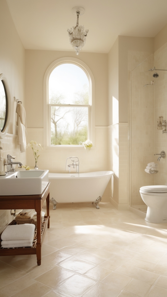 How can I enhance my bathroom with cream bathroom tiles? ?