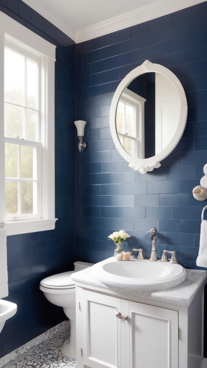 blue bathroom tiles, navy blue tiles, dark blue ceramic tile, indigo bathroom tile, midnight blue floor tile