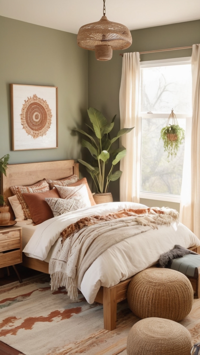 bohemian interior decor, boho chic style, urban jungle decor, artisanal home furnishings, organic textiles