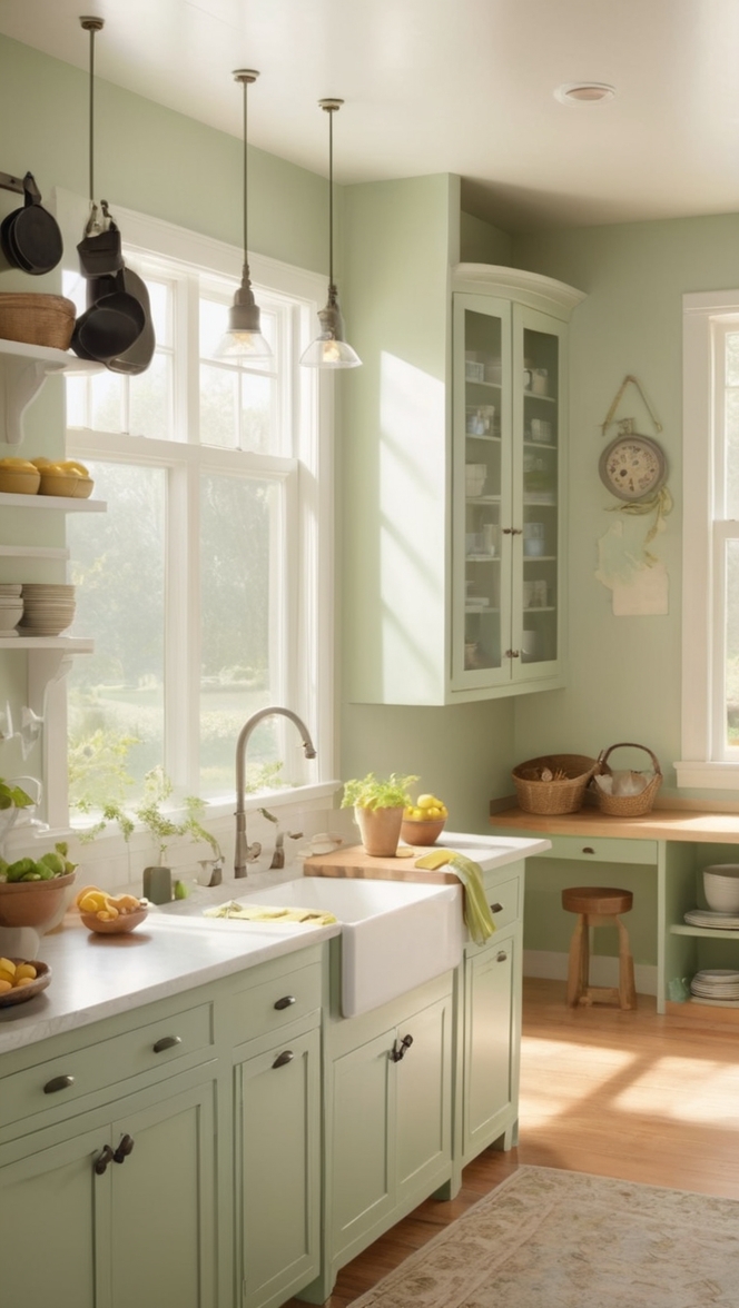 green farmhouse decor, vintage farmhouse kitchen, rustic farmhouse design, farmhouse kitchen renovation, farmhouse kitchen accessories