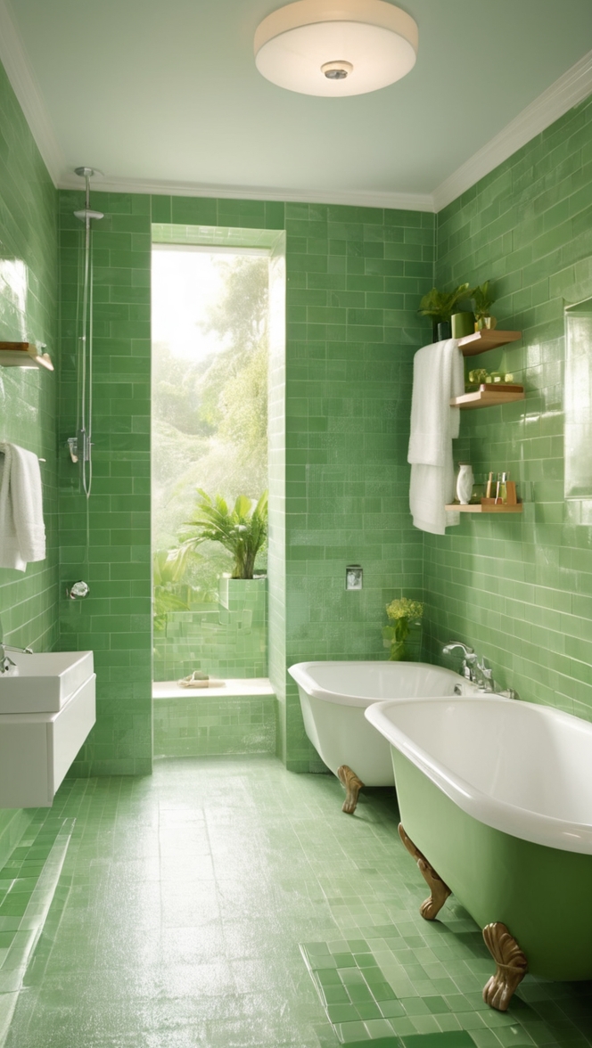 green bathroom tiles, modern green tiles, luxury green tiles, eco-friendly bathroom tiles, stylish green tiles