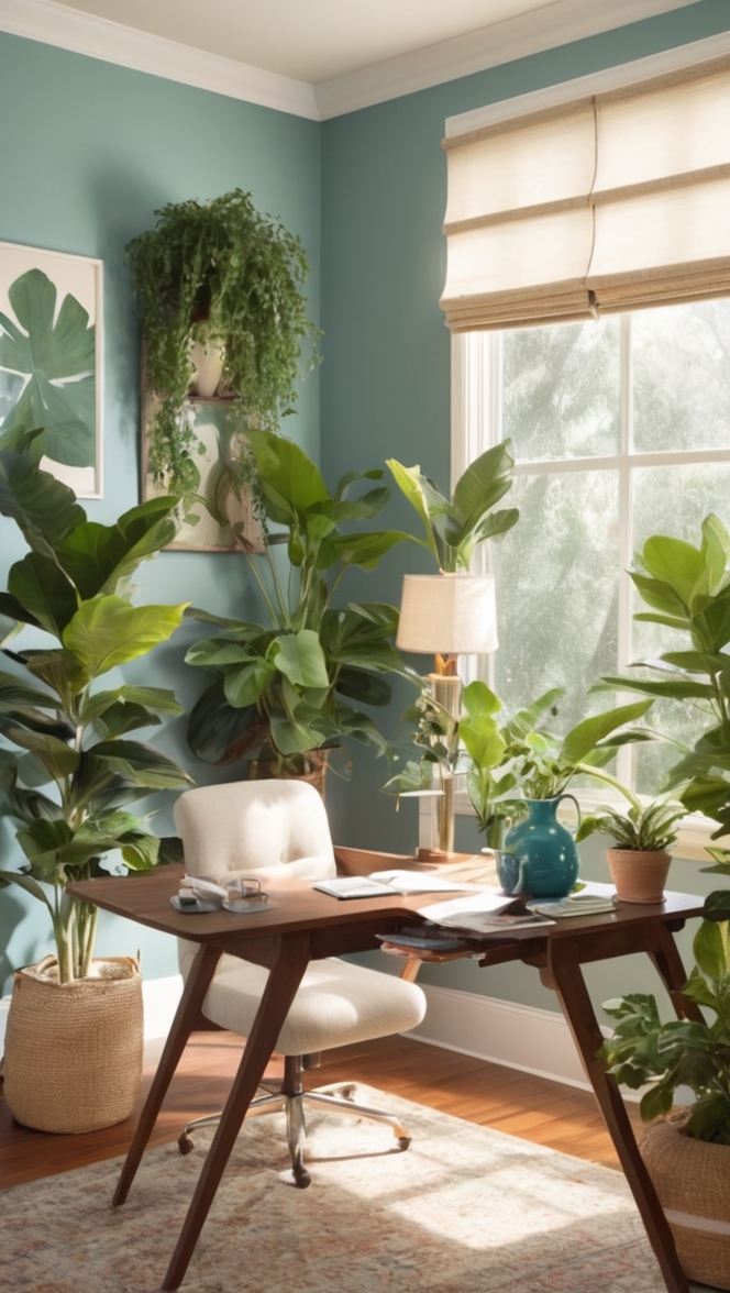 home office decor, indoor plants, work from home space, office organization, plant decor