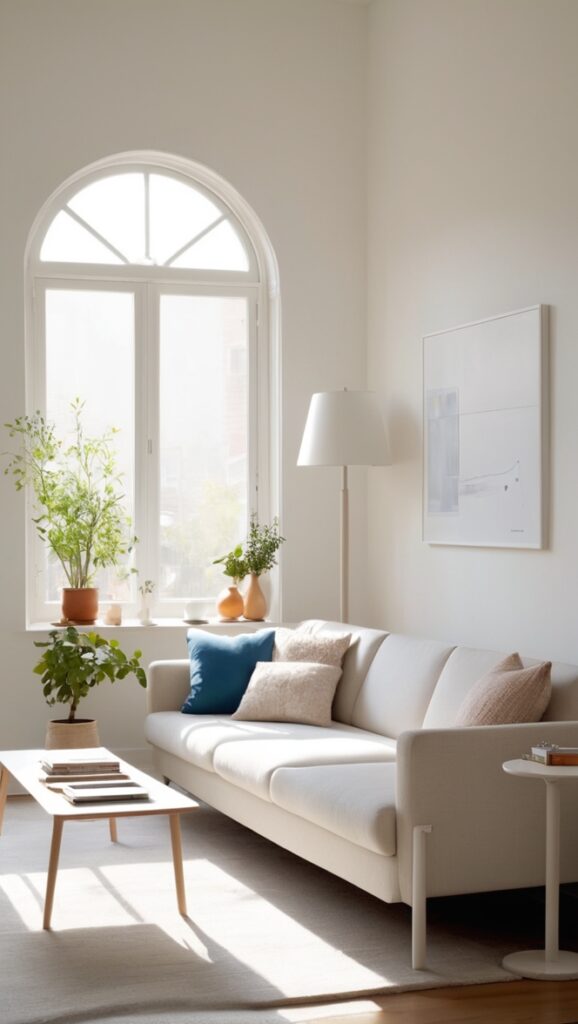 Image showcasing How can I make my living room cozier with a minimalist sofa?