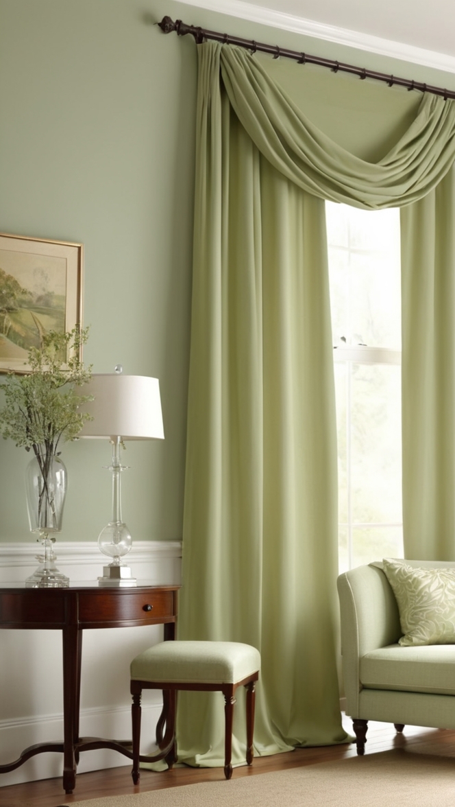 green velvet curtains, modern living room curtains, luxury curtain panels, elegant sage green curtains, designer drapes