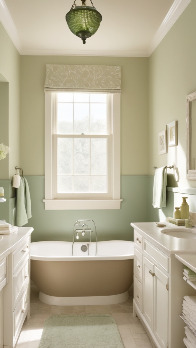 beige bathroom decor, green bathroom accessories, modern beige bathroom, luxurious green bathroom, elegant beige and green bathroom