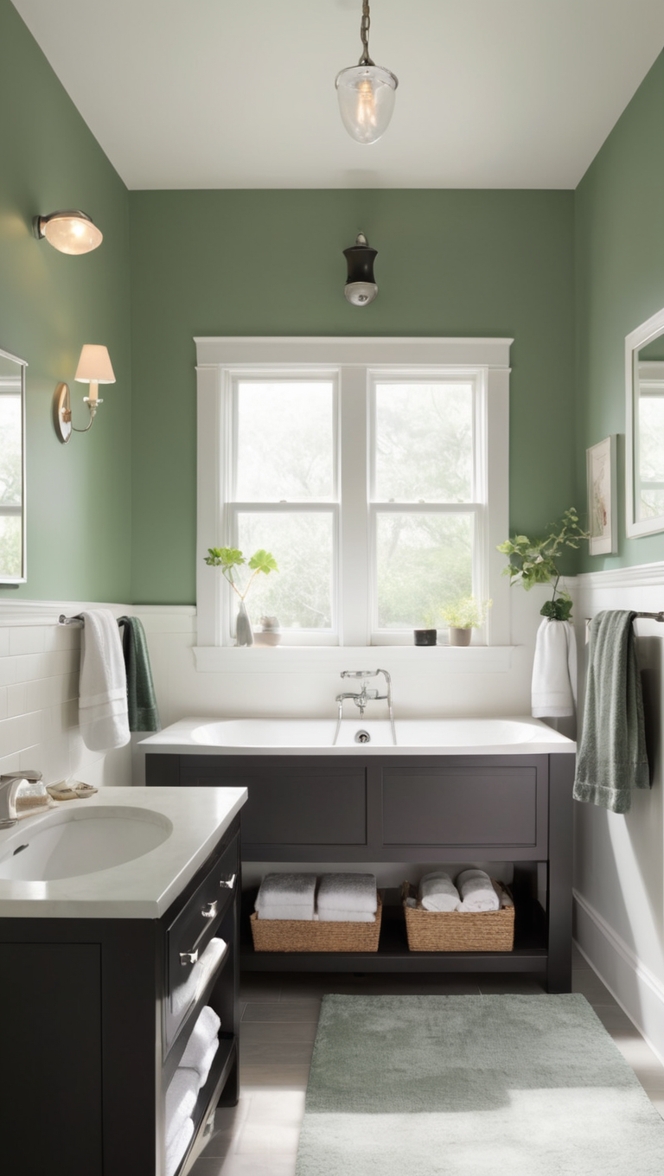 dark green bathroom, black bathroom decor, elegant monochrome bathroom, luxury bathroom design, sophisticated dark green tiles