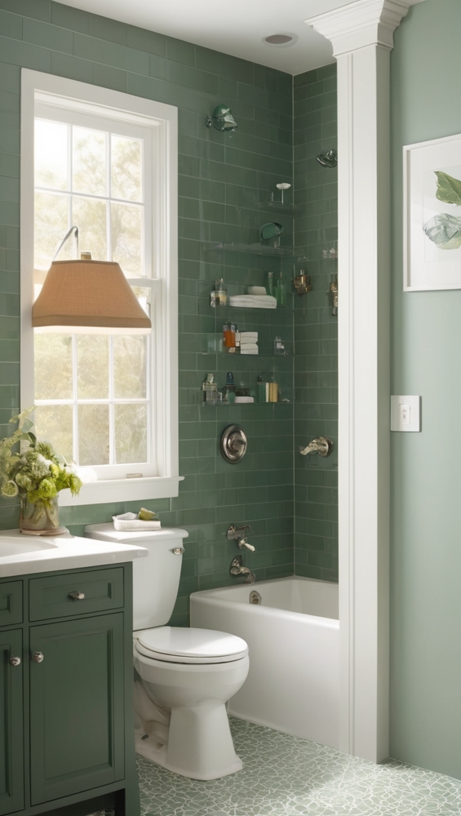 Dark green bathroom tiles, Green tile shower, Green floor tile bathroom, Emerald green bathroom tiles, Dark green ceramic tile