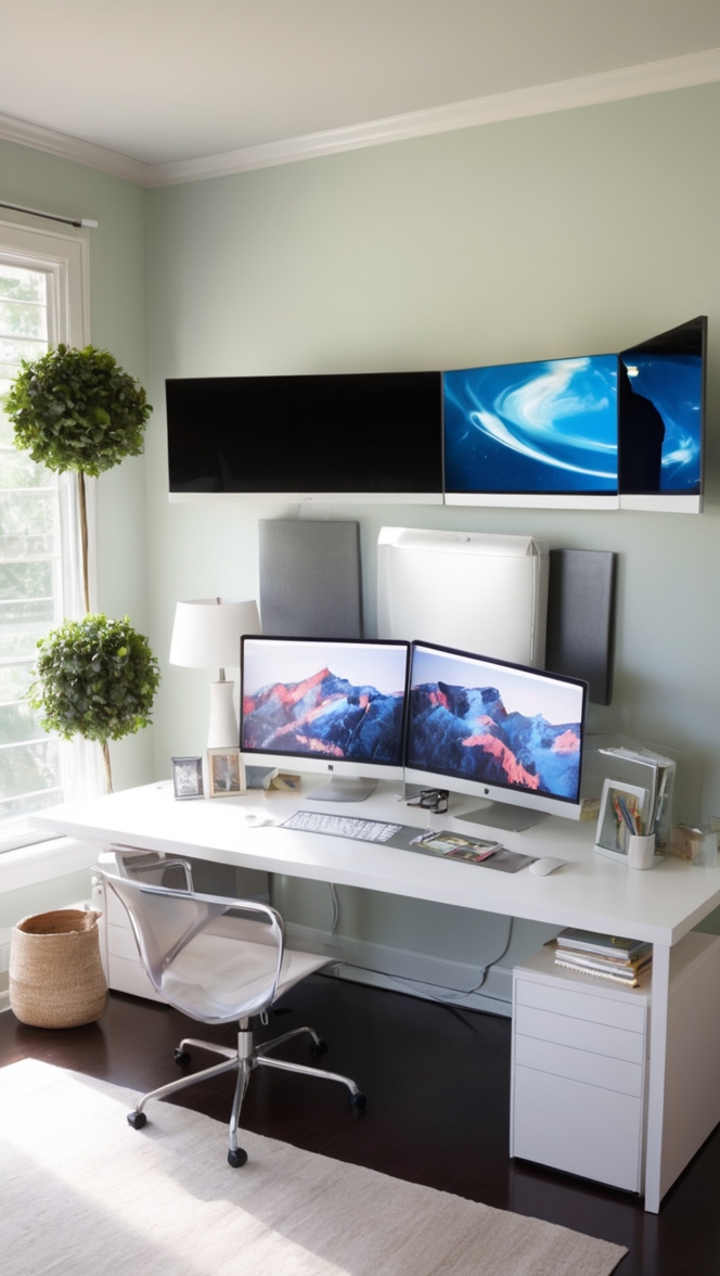 How do I optimize my productivity with a double monitor setup in my home office? ?