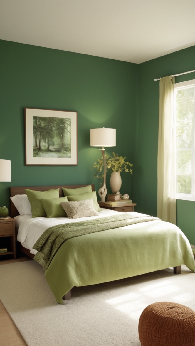 forest green paint, forest green wallpaper, forest green bedding, forest green curtains, forest green decor