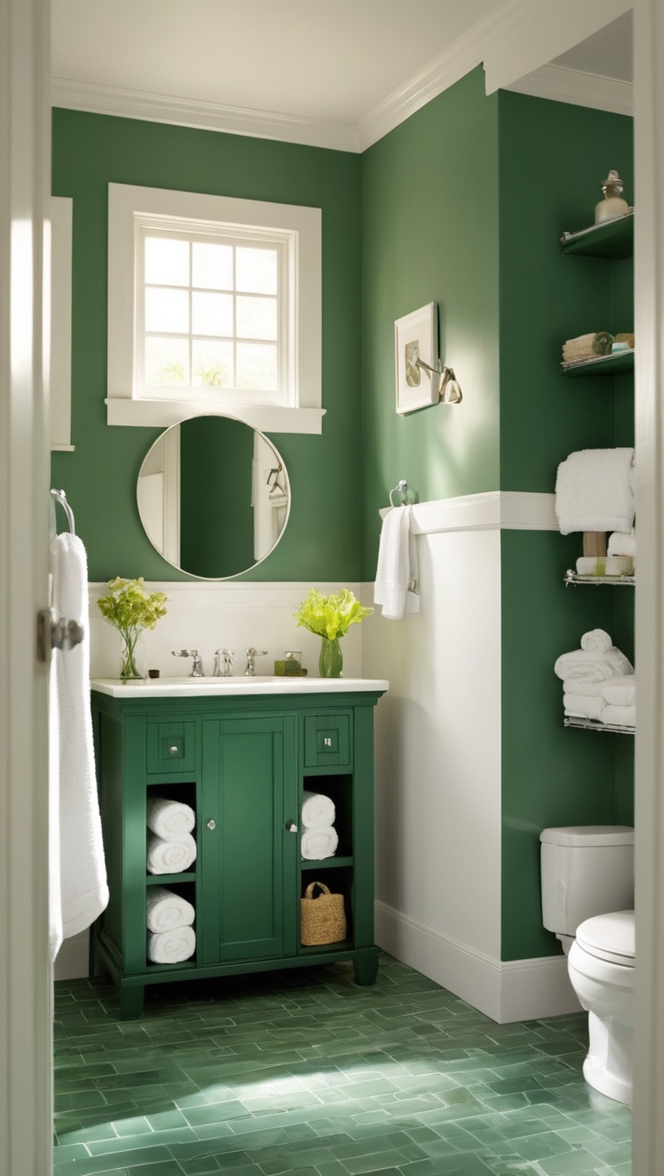 hunter green tiles, hunter green paint, hunter green vanity, hunter green decor, hunter green accessories