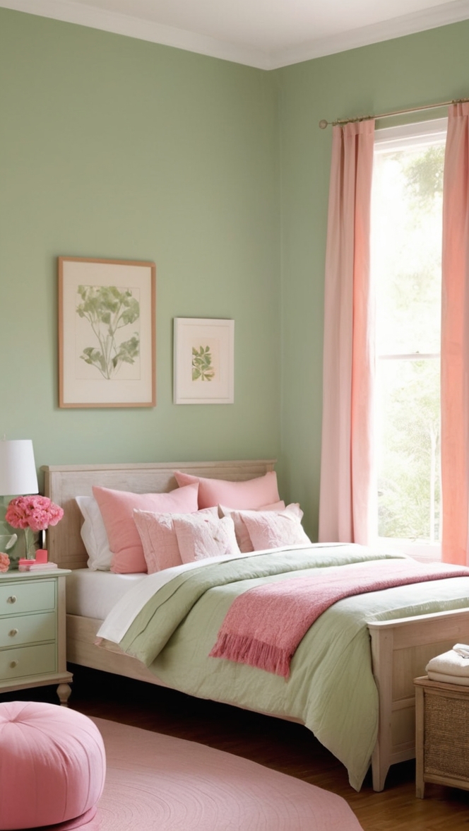 sage green paint for bedroom, pink and sage green bedroom decor, best sage green paint color for bedroom, sage green bedroom walls, sage green and pink bedroom ideas