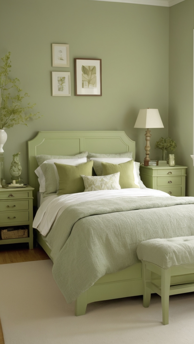 sage green bedroom decor, sage green bedding, sage green bedroom walls, sage green bedroom furniture, sage green paint