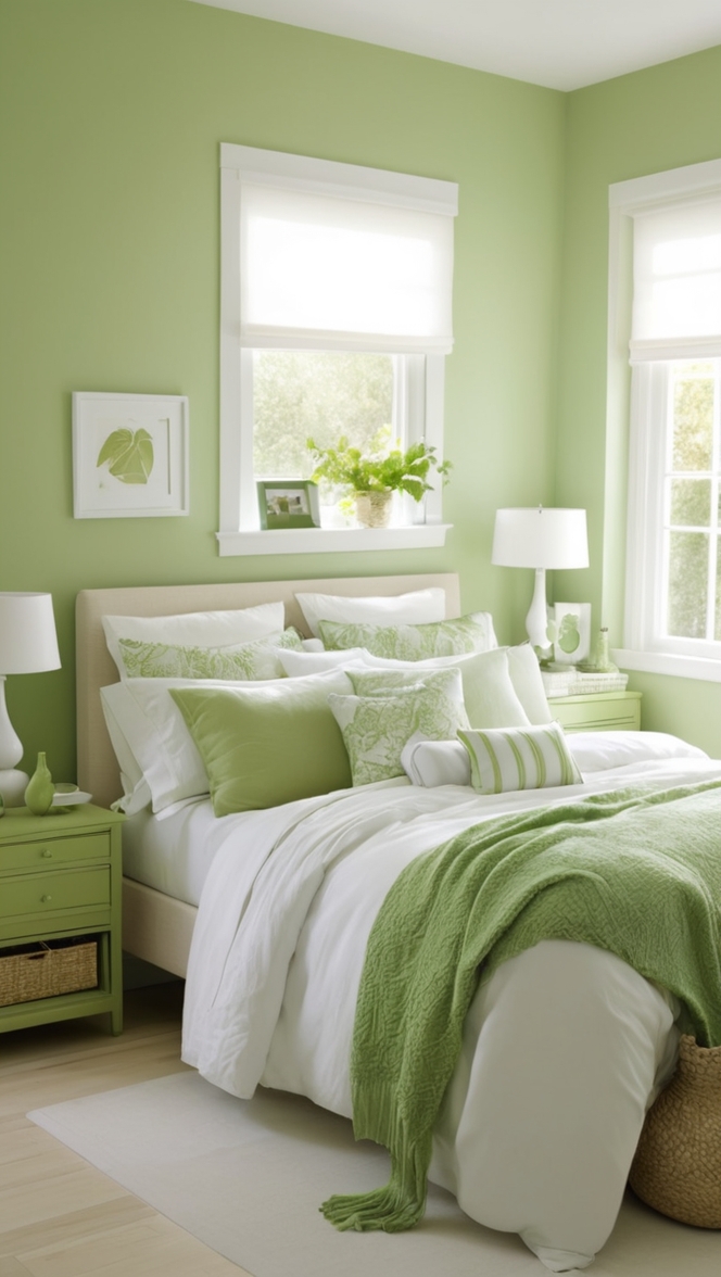 green and white bedroom, white green decor, elegant bedroom design, green and white color scheme, luxurious bedroom ideas
