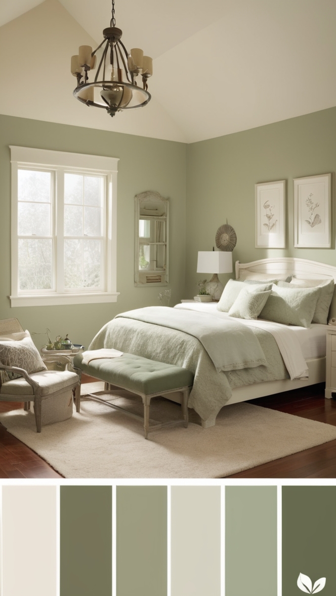 beige bedroom decor, sage green bedding, neutral bedroom colors, earth tone bedroom, cozy bedroom design