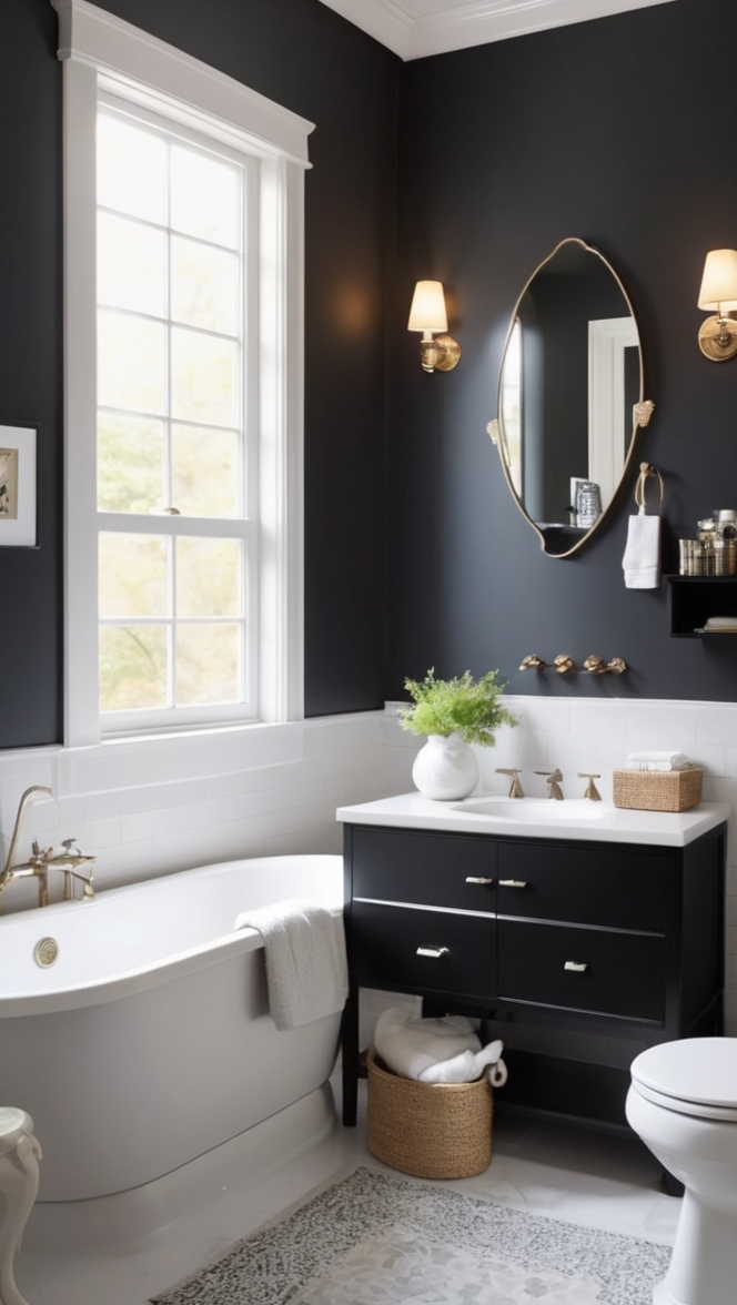 modern black bathroom design, luxury black bathroom ideas, sleek black bathroom decor, minimalist black bathroom accessories, elegant black bathroom vanity