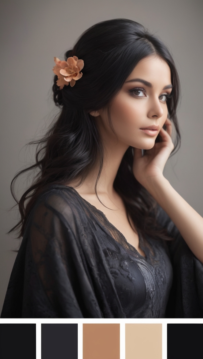 black color scheme, dark color palette, black theme, monochromatic black, all-black design palette