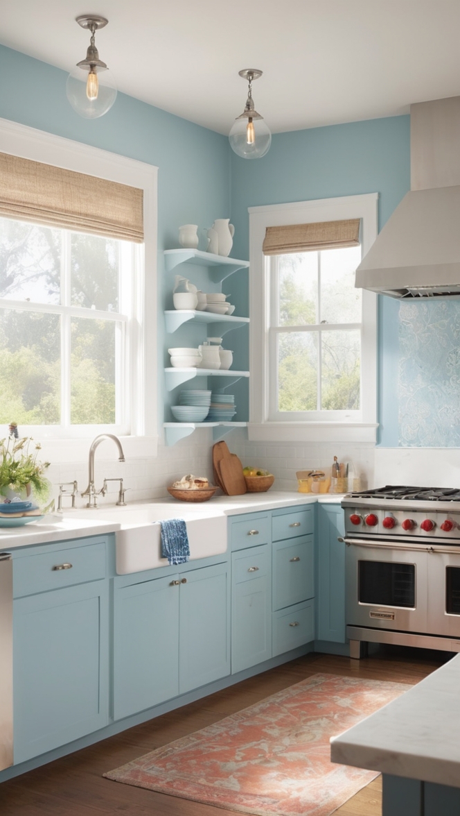 blue kitchen cabinets, white kitchen decor, modern kitchen design, kitchen renovation ideas, farmhouse kitchen style