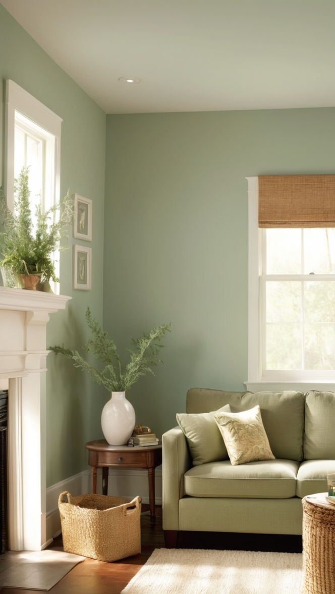 green living room decor, sage green furniture, cozy living room ideas, green room design, sage green walls