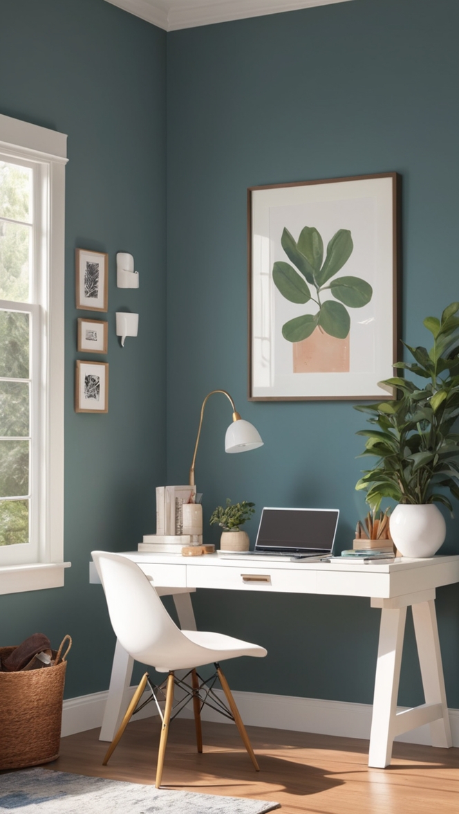 dark home office decor, modern office design, minimalist office furniture, stylish home workspace, scandinavian office interior