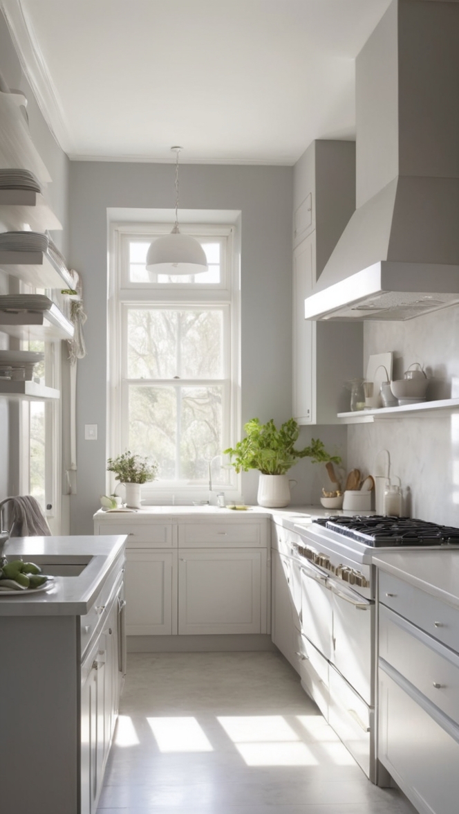 grey kitchen cabinets, white kitchen backsplash, modern kitchen design, farmhouse kitchen decor, quartz kitchen countertops