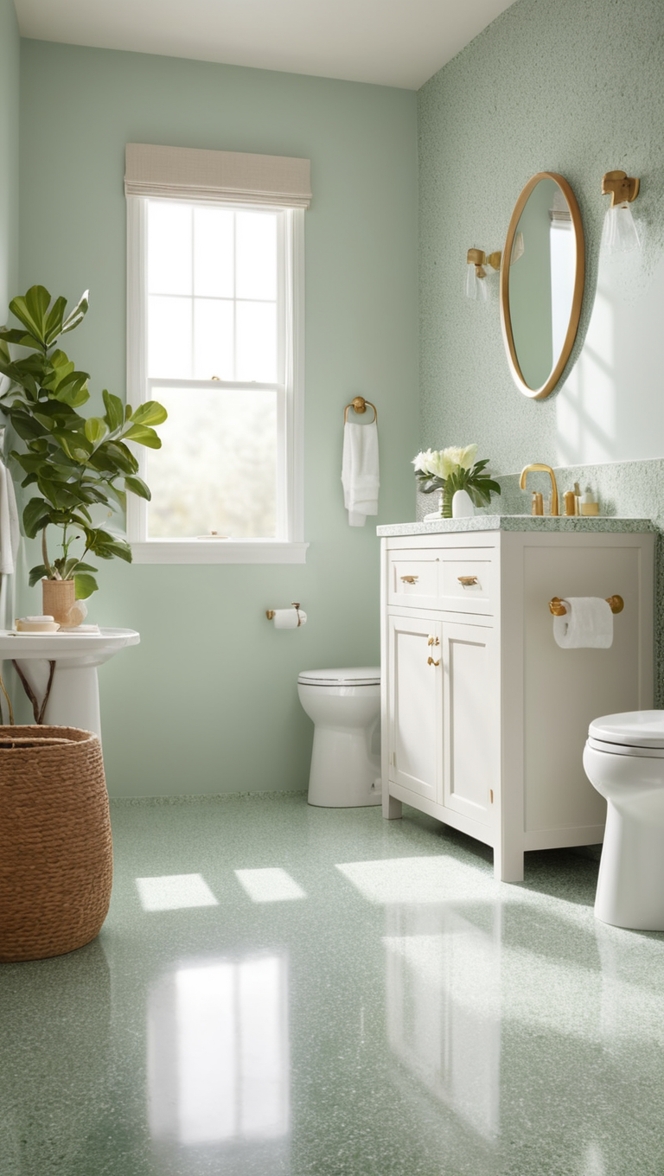 green terrazzo flooring, terrazzo tile bathroom, terrazzo shower floor, terrazzo vanity top, terrazzo bathroom countertops