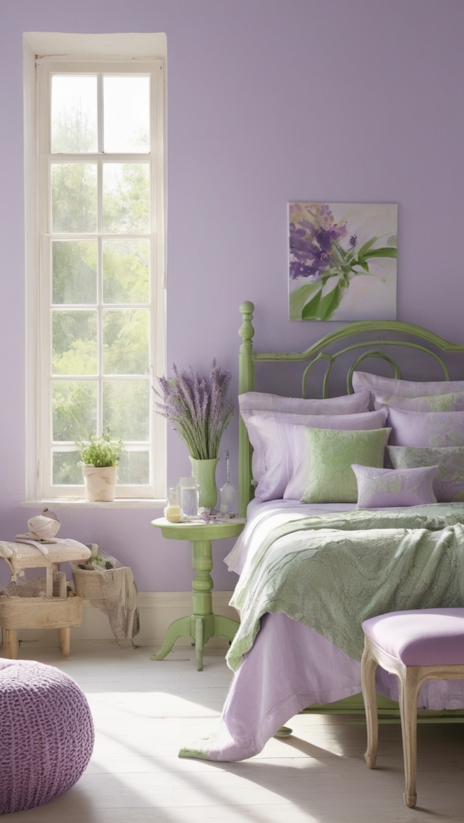 bedroom design ideas, green bedroom decor, lavender room decor, bedroom color schemes, interior design bedroom