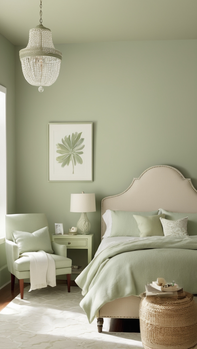 light green bedroom decor, sage green bedroom ideas, serene green bedroom decor, peaceful green bedroom inspiration, calming sage bedroom design