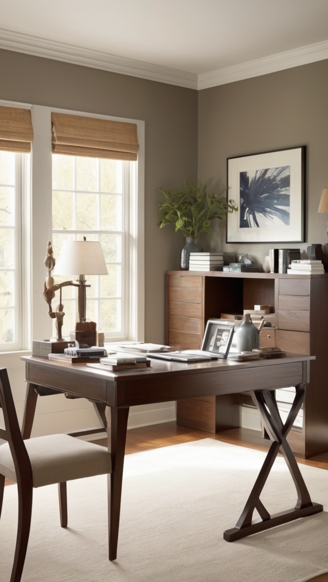 masculine office decor, home office design, stylish workspace setup, modern executive desk, contemporary office furniture