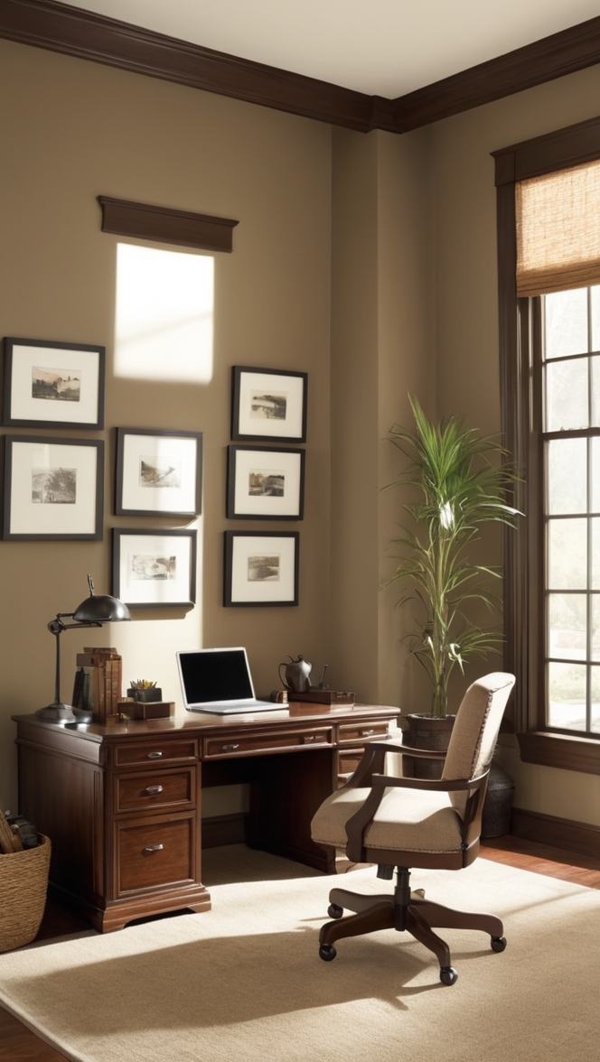 masculine office decor, stylish home office, men's workspace, modern office design, executive office setup