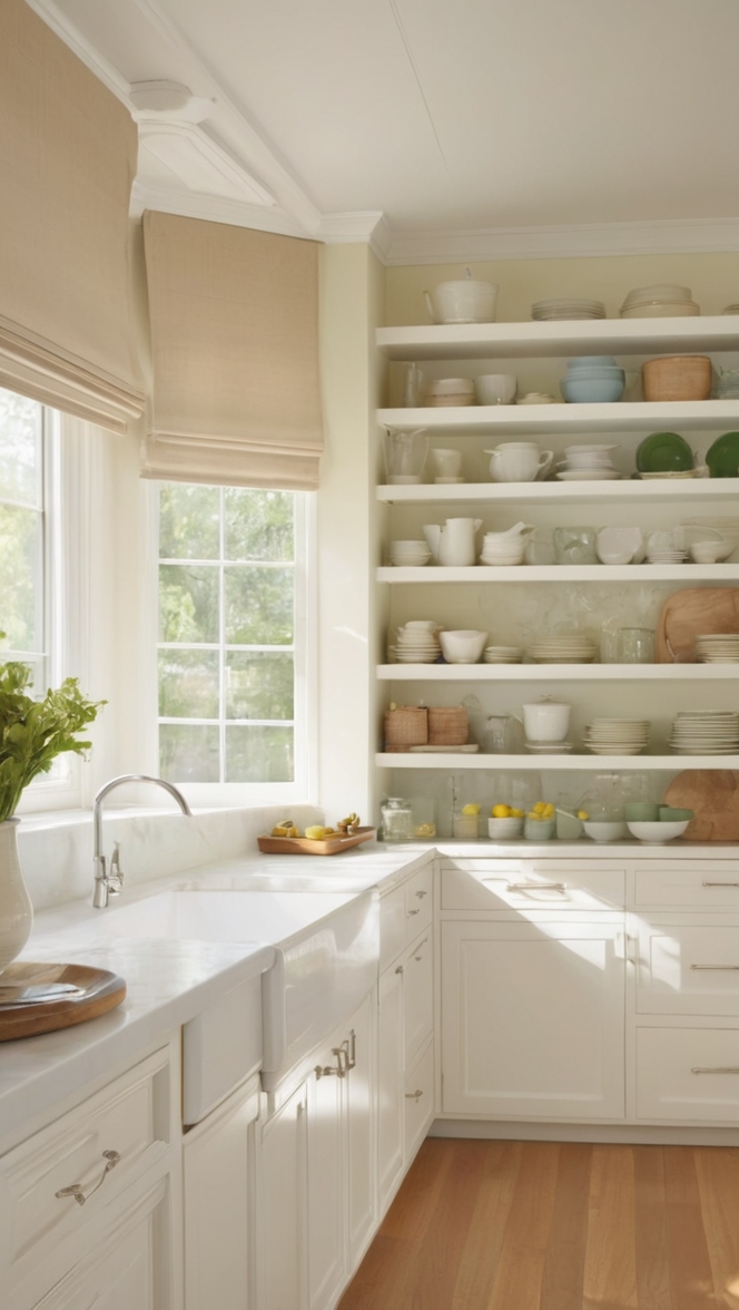 How can I effectively organize my open shelf kitchen? ?