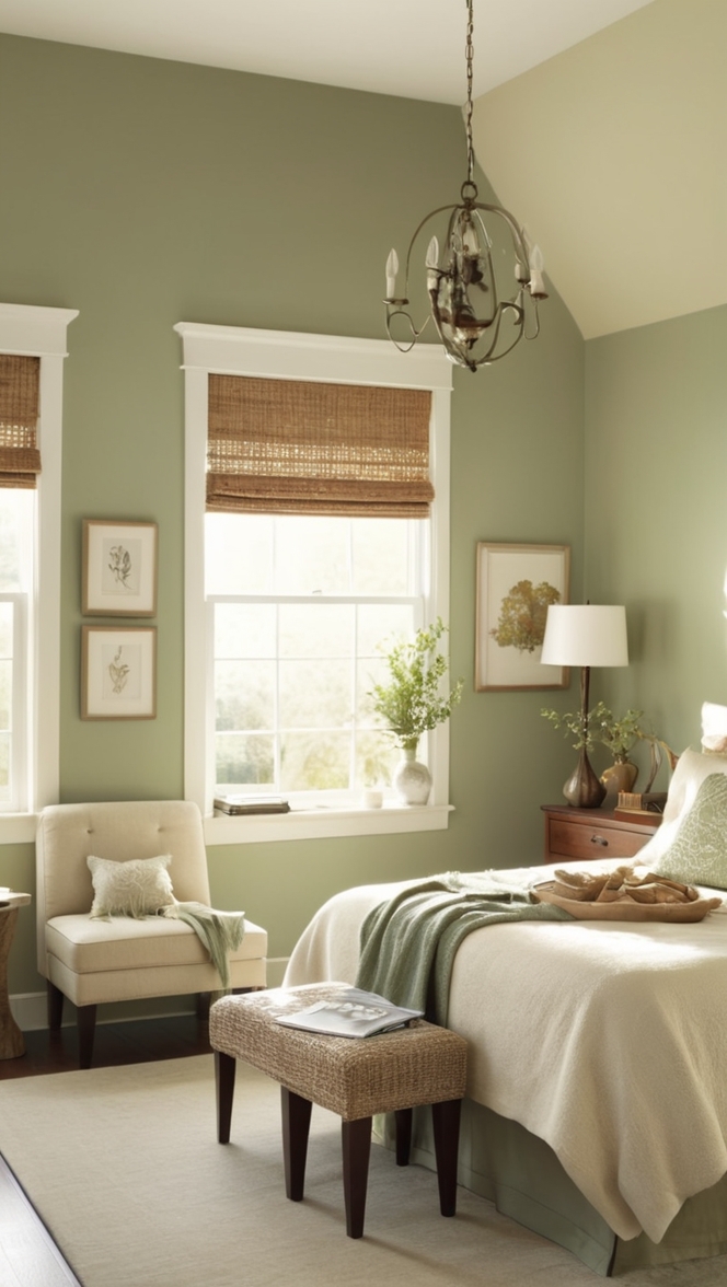 sage green bedroom decor, beige bedroom design, neutral bedroom ideas, elegant bedroom color scheme, calming bedroom palette