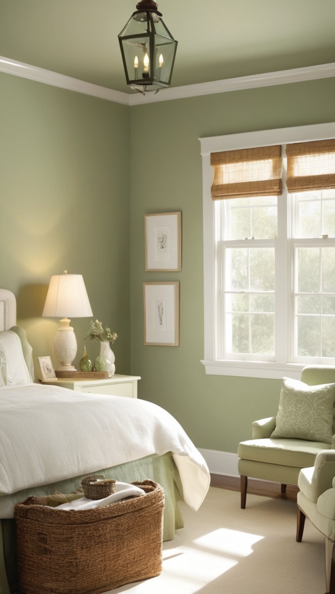 sage green decor, white bedroom furniture, interior design, home decor, color scheme