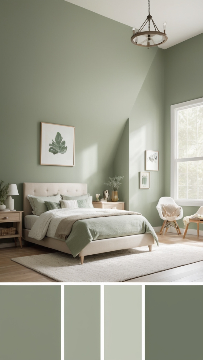 sage green decor, vintage green bedroom, luxurious green interiors, serene green retreat, elegant green furnishings