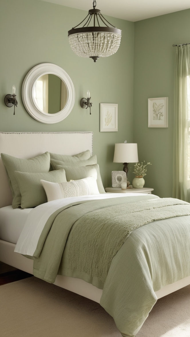 sage green paint, sage green furniture, sage green walls, sage green decor, sage green bedding
