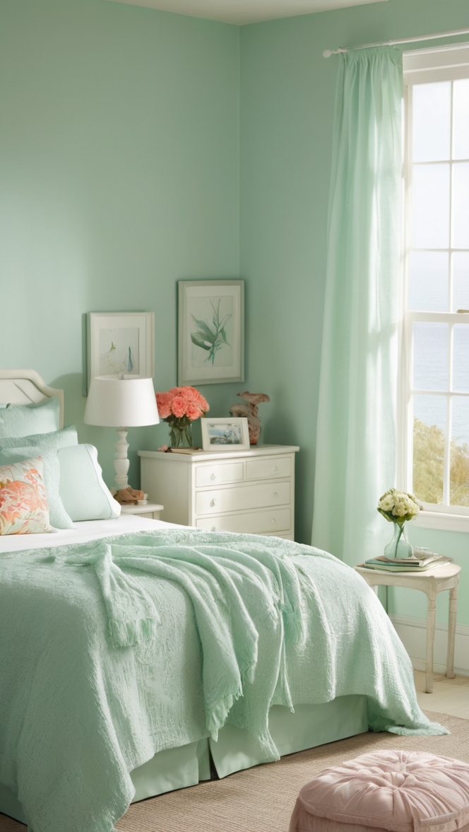 seafoam green paint, seafoam green bedding, seafoam green decor, seafoam green curtains, seafoam green furniture