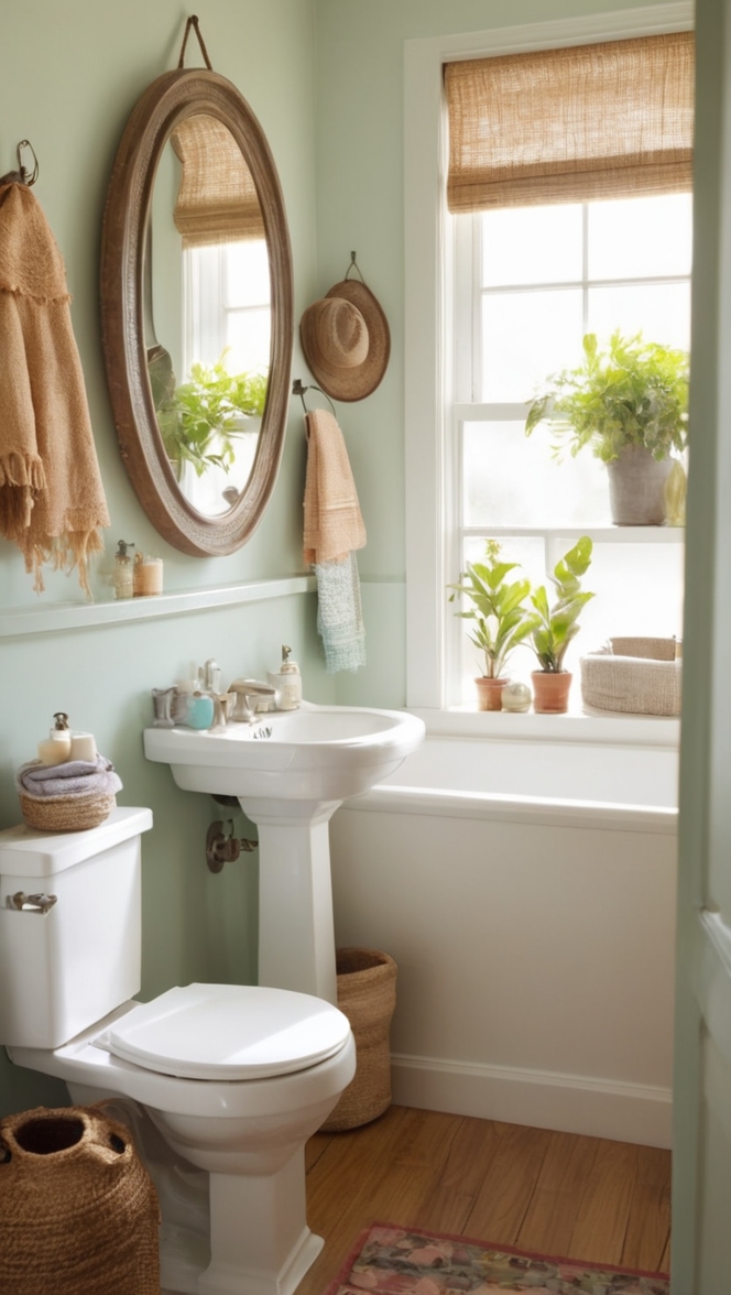 bathroom remodel ideas, bathroom renovation, small bathroom makeover, bohemian bathroom decor, modern boho bathroom