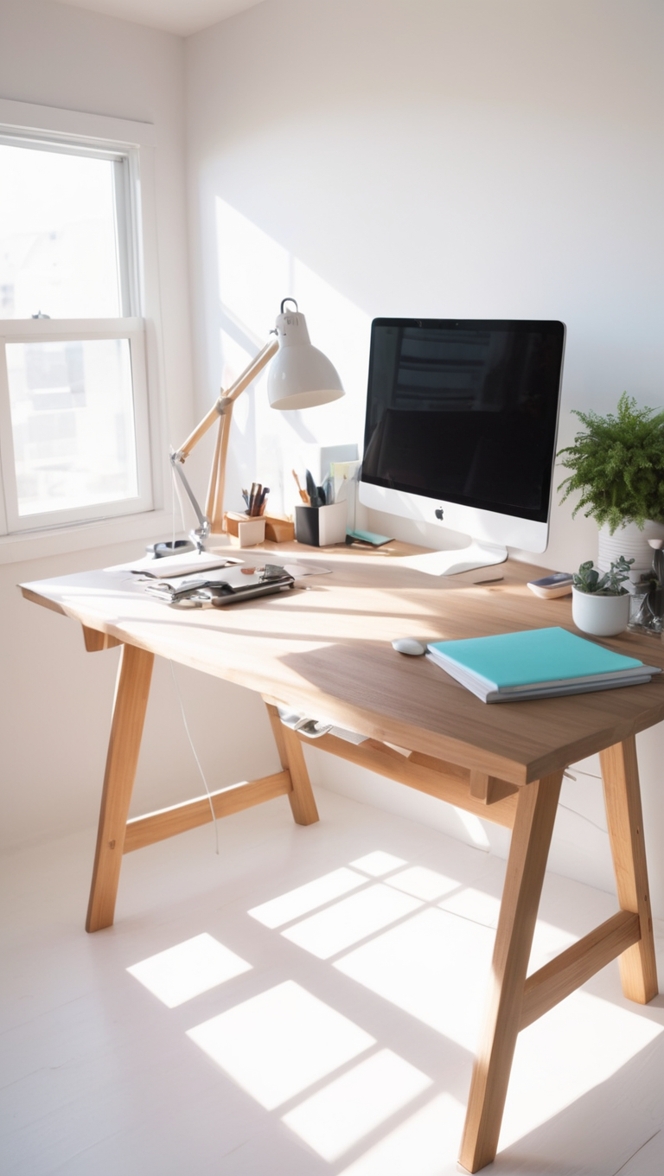 office desk setup, minimalist workspace, modern desk design, sleek office setup, clean desk organization