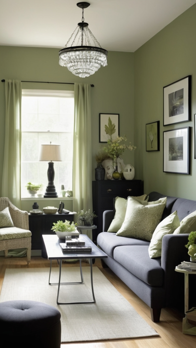 I’m considering a black and sage green living room. Any tips on how to make the colors work together? ?