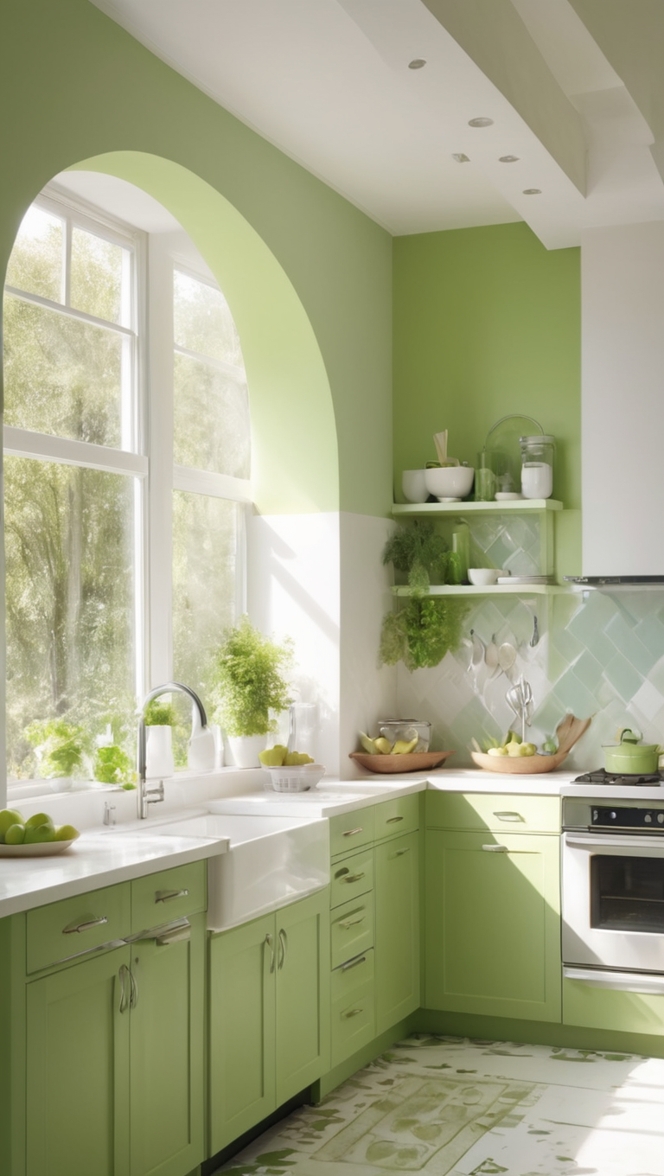 How would you personalize a green and white kitchen to reflect your style? ?