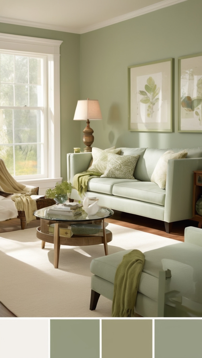 sage green decor, white living room, interior design, home renovation, modern farmhouse