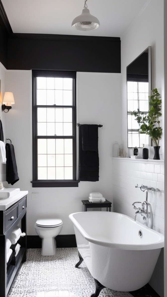 black and white bathroom decor, black and white bathroom design, minimalist bathroom ideas, monochrome bathroom inspiration, elegant bathroom aesthetics
