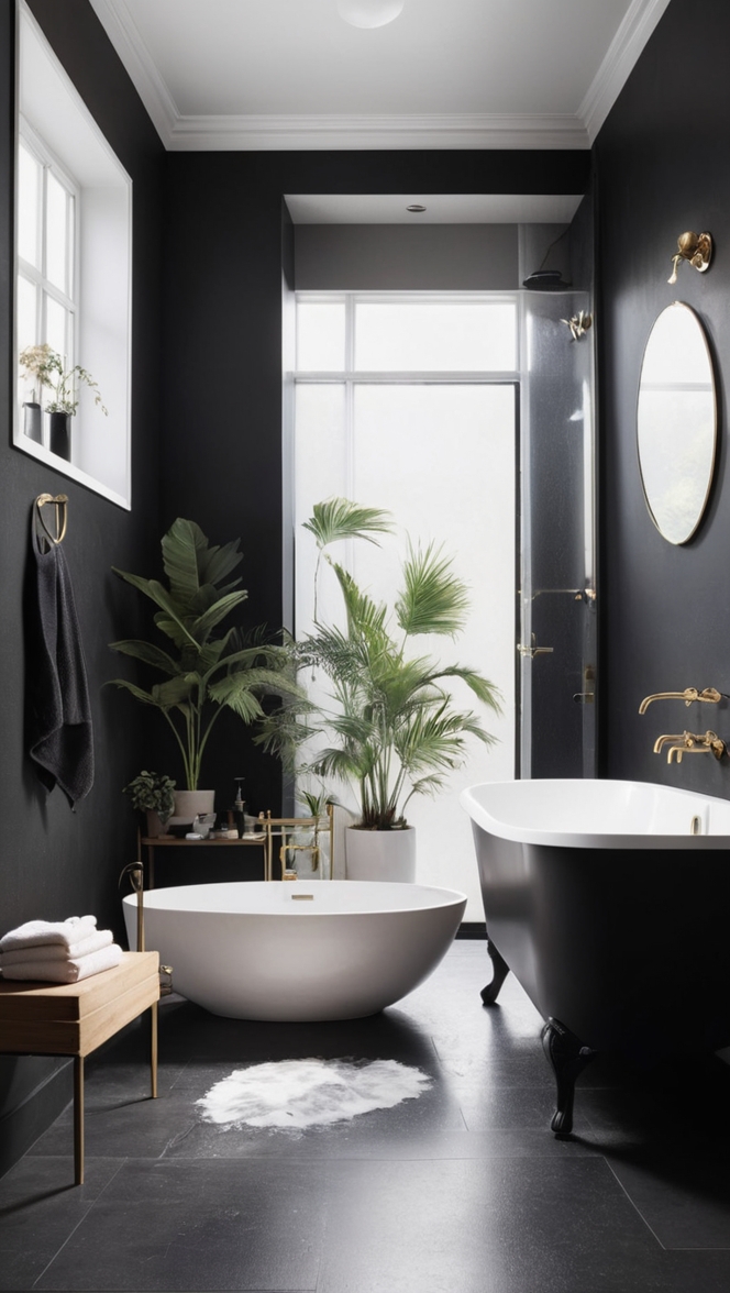 modern black bathroom, luxury black bathroom, black bathroom decor, black bathroom ideas, black bathroom design